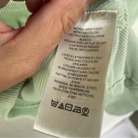 ANTHROPOLOGIE Puff Sleeve Cropped Tank Top Size L Mint Cottagecore Ribbed Cotton - Picture 9 of 11